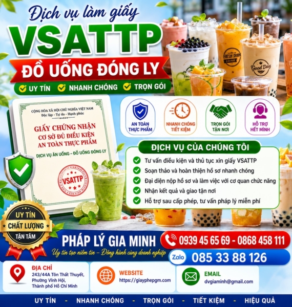 Giấy VSATTP cho quán đồ uống đóng ly – Điều kiện, hồ sơ và quy trình đạt chuẩn