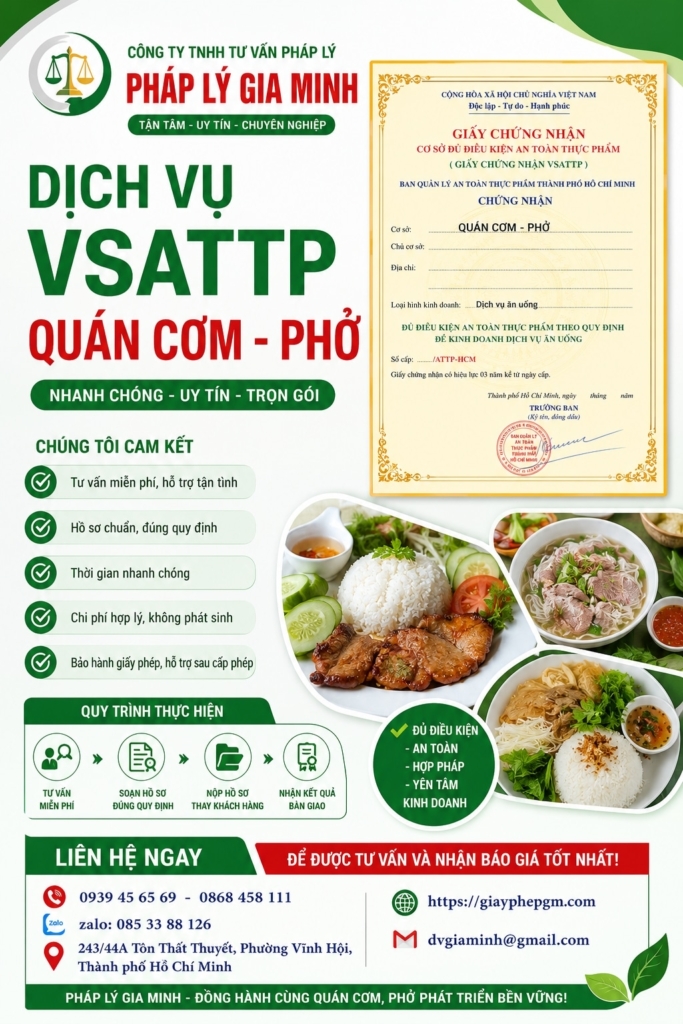 Dịch vụ VSATTP quán cơm phở