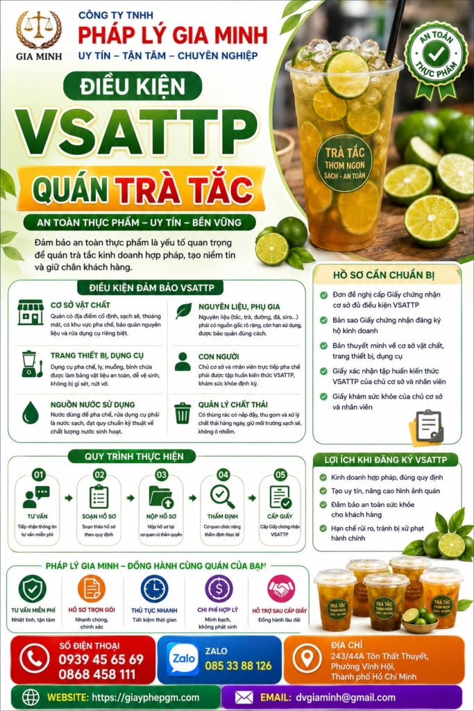 Vsattp Giấy VSATTP cho quán trà chanh trà tắc | Thủ tục & điều kiện mới nhất
