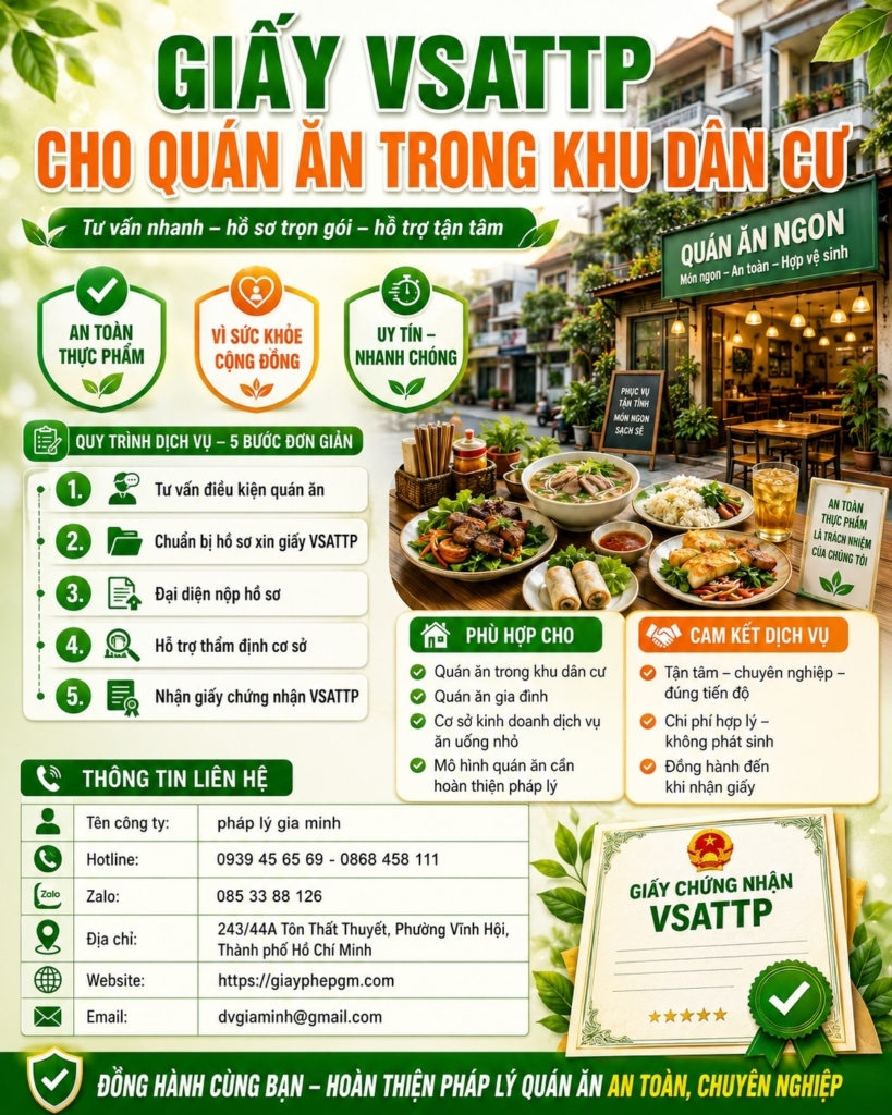 Giấy VSATTP cho quán ăn trong khu dân cư