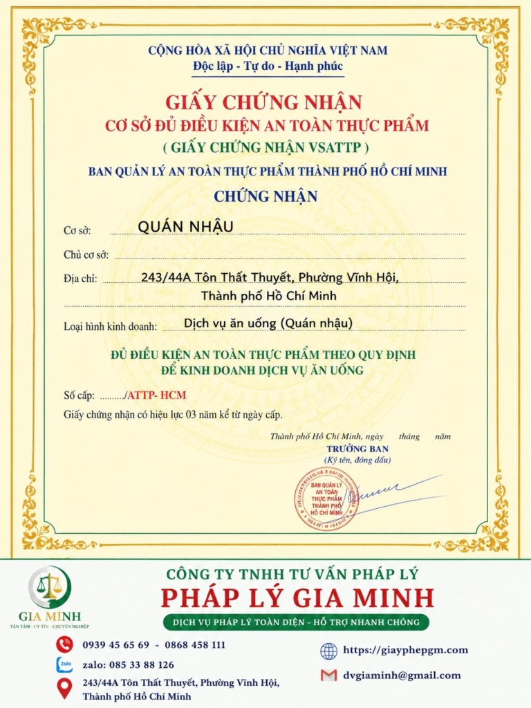 Giấy VSATTP quán nhậu