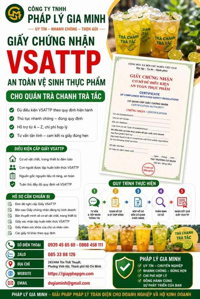 Vsattp Giấy VSATTP cho quán trà chanh trà tắc | Thủ tục & điều kiện mới nhất