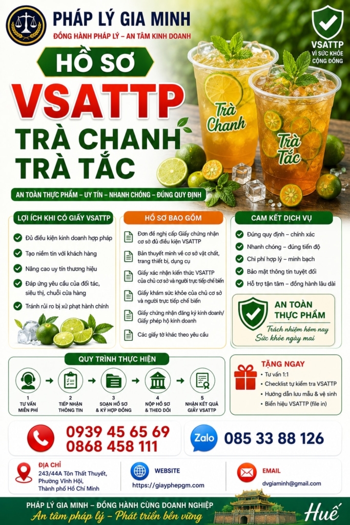 Vsattp Giấy VSATTP cho quán trà chanh trà tắc | Thủ tục & điều kiện mới nhất
