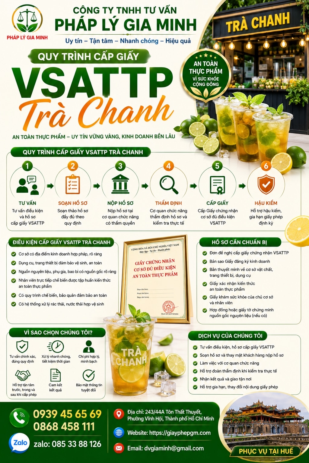 Vsattp Giấy VSATTP cho quán trà chanh trà tắc | Thủ tục & điều kiện mới nhất