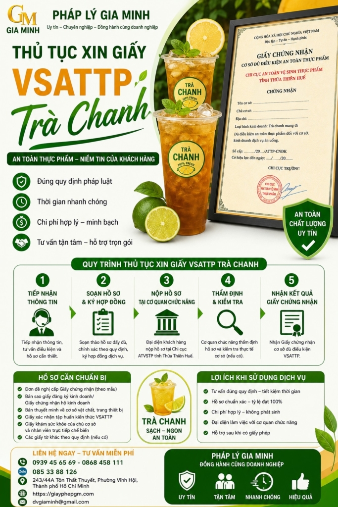 Vsattp Giấy VSATTP cho quán trà chanh trà tắc | Thủ tục & điều kiện mới nhất