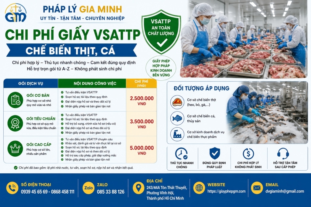 Chi phí giấy VSATTP chế biến thịt, cá