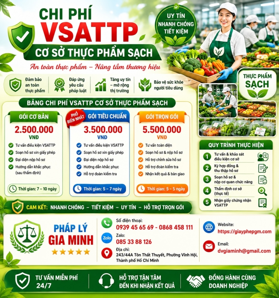 Chi phí VSATTP cơ sở thực phẩm sạch