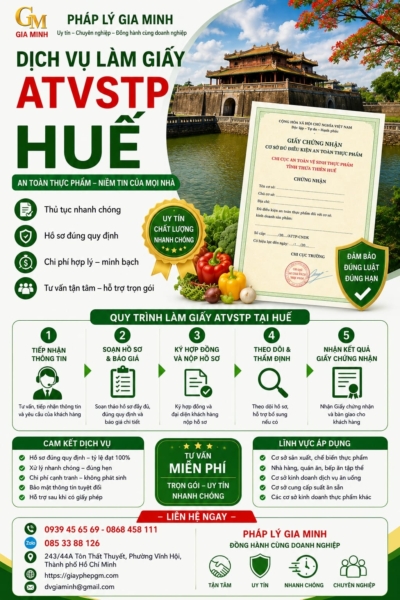 Thủ tục xin giấy an toàn vệ sinh thực phẩm tại Huế chi tiết A–Z