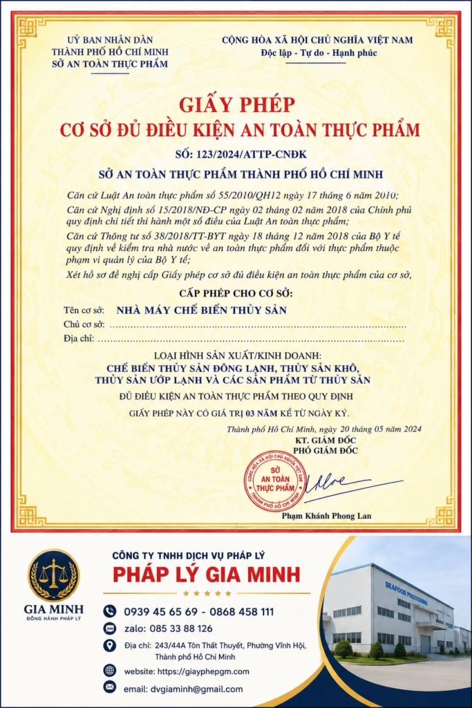 Giấy phép VSATTP cho nhà máy chế biến thủy sản