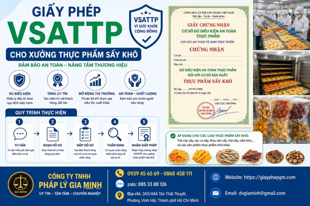 Giấy phép VSATTP cho xưởng thực phẩm sấy khô
