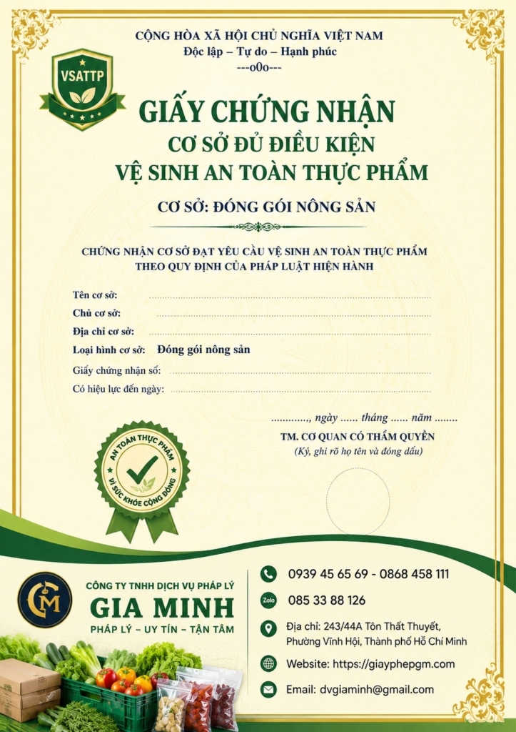 Giấy VSATTP cơ sở đóng gói nông sản