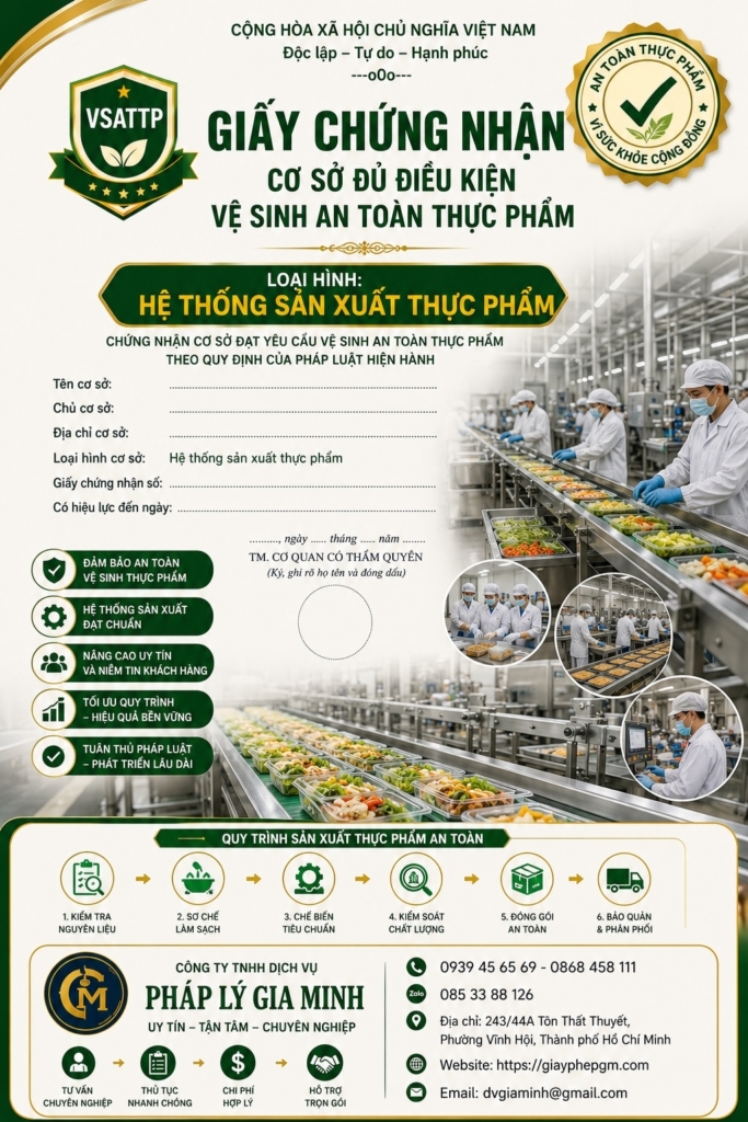 Giấy VSATTP hệ thống sản xuất thực phẩm