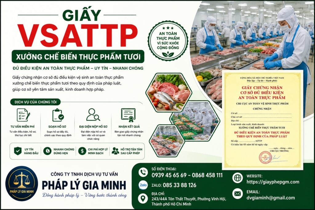 Giấy VSATTP xưởng chế biến thực phẩm tươi