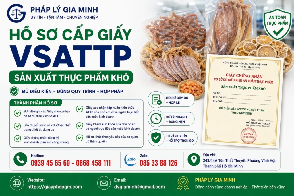 Hồ sơ cấp giấy VSATTP sản xuất thực phẩm khô
