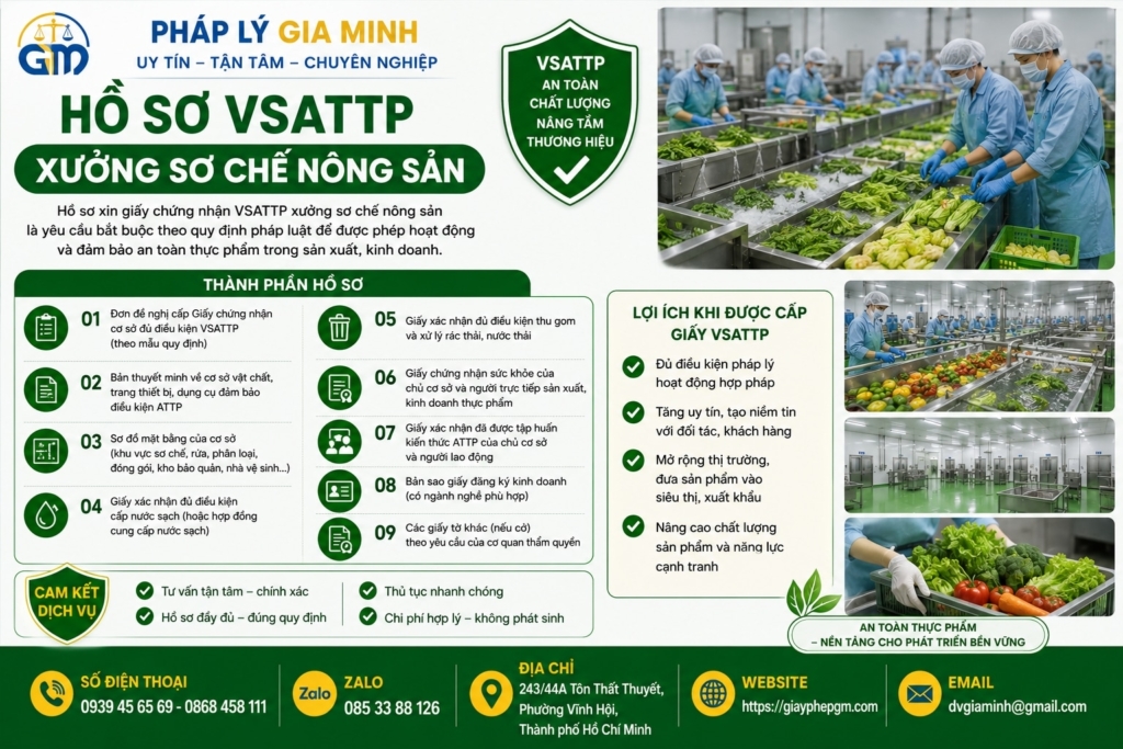 Hồ sơ VSATTP xưởng sơ chế nông sản