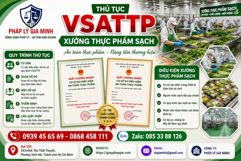 Thủ tục VSATTP xưởng thực phẩm sạch
