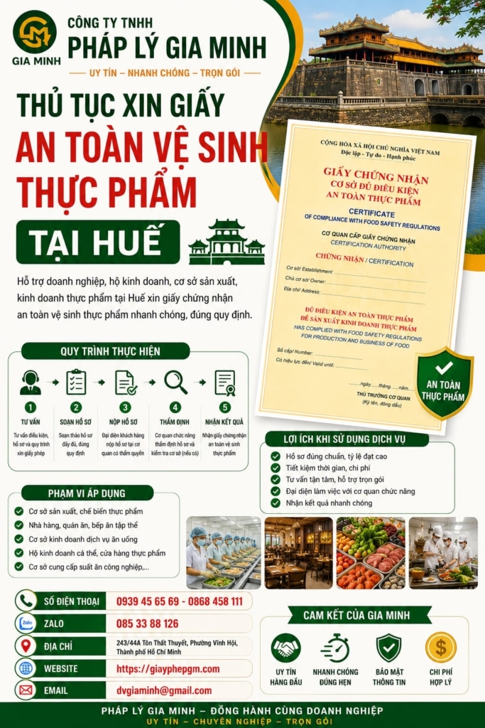 Thủ tục xin giấy an toàn vệ sinh thực phẩm tại Huế