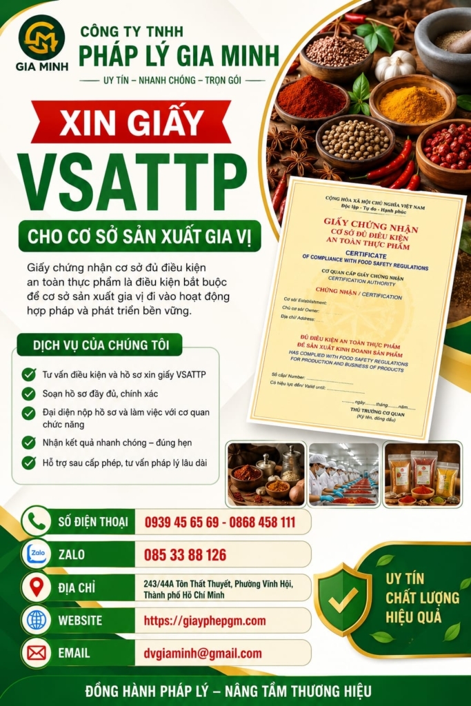Xin giấy VSATTP cho cơ sở sản xuất gia vị