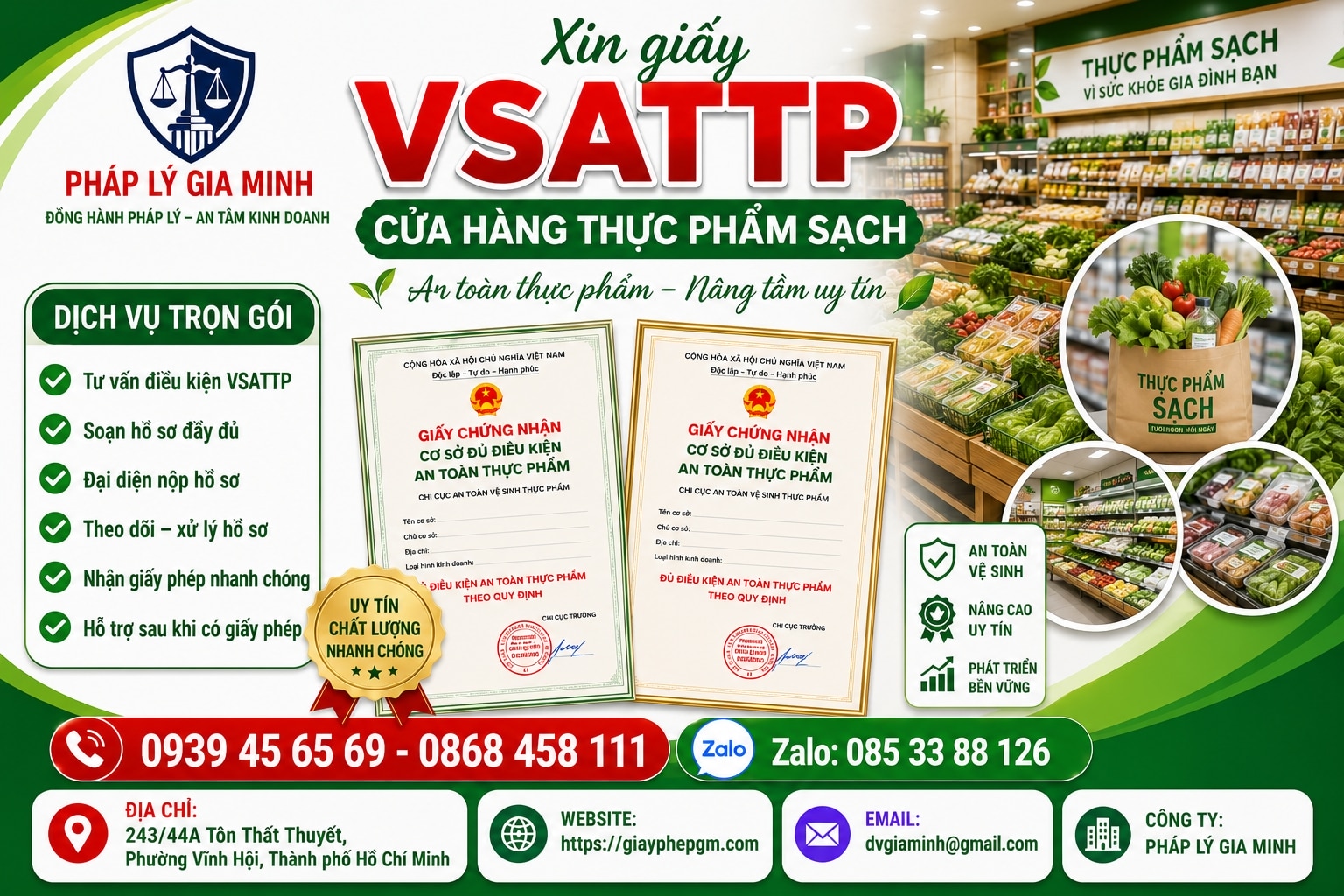 Vsattp Xin giấy VSATTP cho cửa hàng thực phẩm sạch nhanh gọn