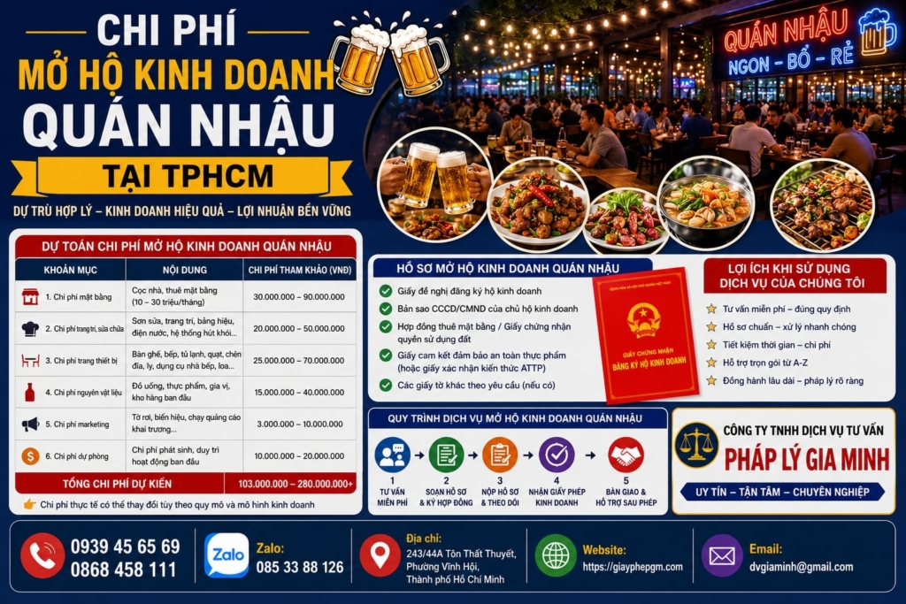 Chi phí mở hộ kinh doanh quán nhậu tại TPHCM